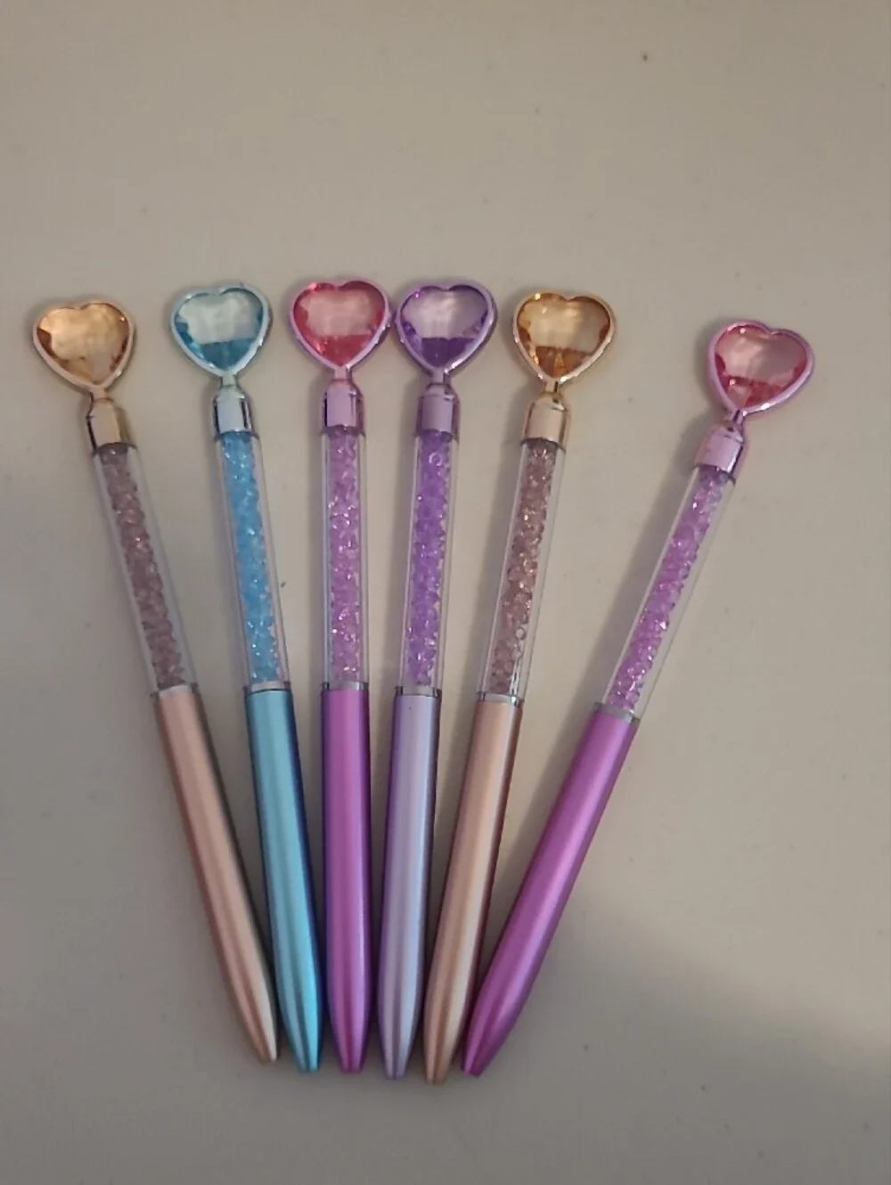 Glitter Heart Ballpoint Pen Set - Pink, Purple, Blue & Gold